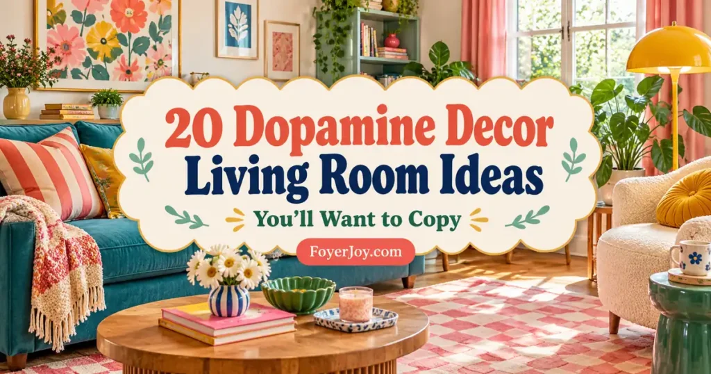 20 Dopamine Decor Living Room Ideas You'll Want to Copy — FoyerJoy cover with a colorful living room.